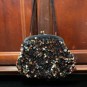 Elegant vintage Carla Marchi Sequin beaded copper silver and gold Evening Bag